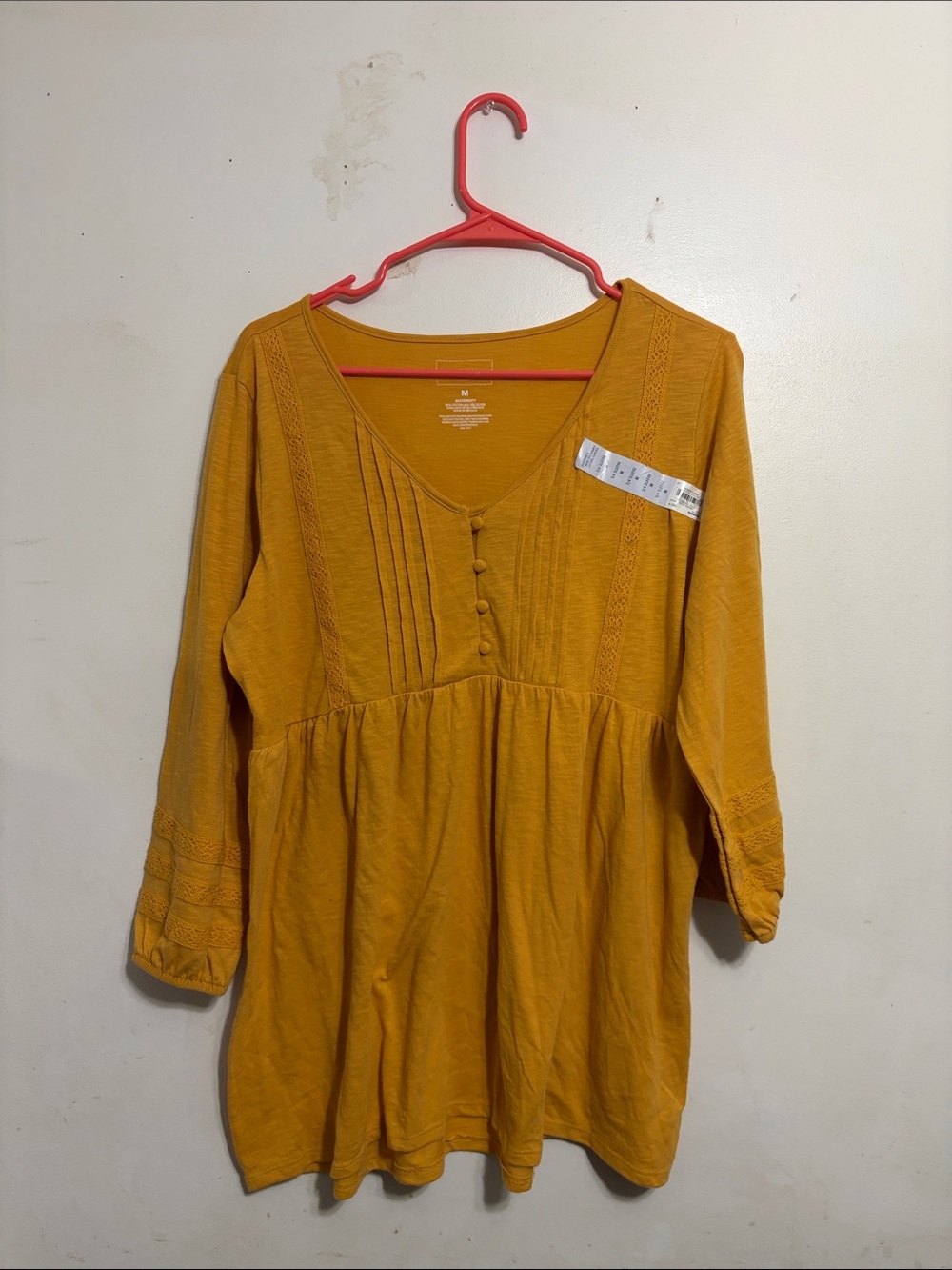 Sonoma Mustard Yellow V-Neck Pintuck Button Tunic
